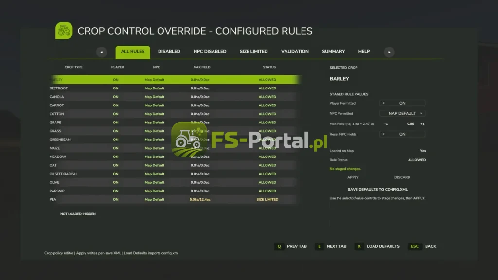 Crop Control Override